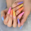 Falsche Nägel Fadeing Glitter Sliver Line Press On 2023 Full Cover Coffin Nail Tips Fingernägel Kunstbedarf für Profis Set