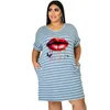 Plus size Dresses WSFEC XL-5XL Dresses for Women Summer Plus Size Stripe Short Sleeve Loose Casual Midi Dress Female Outfits Drop 230720