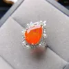 Anneaux Pear Cut 9x13mm Natural Orange Fire Ring Silver Octobre Promise Promise Mariage