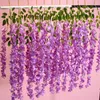 Kwiaty dekoracyjne 12PCS/sztuczna wisteria fałszywe fiolet sufit kwiat Rattan Wedding Family Garden El Corridor Salon Office