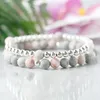 MG0961 6 mm rose mat zèbre jaspe couleur argent plaqué perlé bracelets empilables Bracelet délicat femmes cristaux de guérison Jewe326H