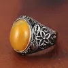 Bague en Acier Inoxydable Vintage Filigrane Motif Ovale Jaune Pierre pour Homme Femme #7 - #12 avec Velours Bag280O