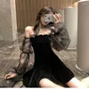 Повседневные платья Женщины кружевное шифоновое мини -платье Y2K Club 2023 Black Retro Женская главная улица сексуальная корейская мода