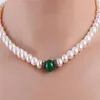 8 0-9 0 Perlenkette 100 % echte natürliche Süßwasser-Zuchthalskette mit natürlicher Jade-Halskette Choker262Y