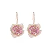 Nouveau conçu printemps Dangle fleur femmes boucles d'oreilles rétro rose micro-set couleur diamants clous d'oreille célébrité femme bijoux de luxe 3203