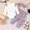 Giyim setleri ceeniu 0-24m kız bebek sonbahar kıyafetleri kalp romper bowknot leopar baskılı pantolon 3pcs kız kıyafetleri doğdu