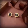 Octagon Gold Earring Border Charm Black Base Letter Ear Stud Women Light Convenience Lady Elegant Earrings Package With Box