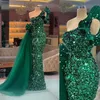 2022 Mermaid Avondjurken Dragen Donker groen lovertjes kant sexy prom jurken pailletten zeemeermin elegante ruches dames formele feestjurk193q