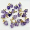 Charms Gold Sier Ered Amethyst Pendant Natural Gem Stone Quartz Crystal Mineral Irregar For Diy Jewelry Making Necklace Drop Dhgarden Dhmbd