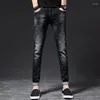 Jeans Homme Petit Orteil Pour Homme Style Printemps Coupe Slim Élastique Décontracté Blanc Poli Et Lavé