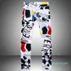 Whole -Mens Denim Pants Autumn Nowy słynny luks Man Casual Pants Fashion 3D Malowane dżinsy Białe chude bawełniane spodnie Vaqueros 1599