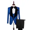 Mode Koningsblauw Zwart Bruidegom Tuxedos 3 Stuks Shawl Revers Mannen Pak Trouwpak Prom Party Smoking Pakken Hoge kwaliteit Jas Pa252f