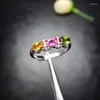 Cluster Rings Fashion Row Line Natural Multicolor Tourmaline Gem Ring S925 Silver Gemstone Women's Wedding Party Gift Jewelry