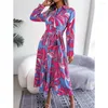 Robes décontractées 2023 à manches longues Maxi robe femmes imprimé fleuri chemises femme taille haute à lacets plage Boho robe d'été porter des vêtements