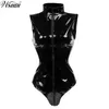 Sexy Black PVC Body Zipper Latex Wetlook Catsuit Gothic Faux Leather Jumpsuit Mujeres Fetish PVC Teddy Clubwear Disfraz Y1810160308D
