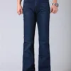 Herrens blossade ben jeans byxor hög midja lång flare för män bootcut blå hommes klockbotten jeans män 210622274j