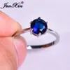 Wedding Rings JUNXIN Multicolor Stone Rainbow Fire Birthstone For Women 925 Sterling Silver Filled Purple Blue Zircon Thin Ring261C