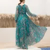 Robes décontractées basiques Boho Floral Print Dress Femmes Vert Ramadan Eid Jalabiya Mode Musulman Marocain Caftan Plus La Taille Lâche Mousseline De Soie Islamique Vêtements 230719