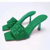 Sandaler Green Pleated Stilettos Women's Square Toe Open Toe 2023 Summer New Gladiator Roman Shoes Sexy Striptease High-Heeled Mules L230720