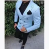 Męskie garnitury Blazers Najnowsze projekty spodni zwykłego dżentelmena podwójnie piersi mężczyźni niebo niebieskie kurtka ślub ślub męski 194k