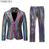 Trajes de hombre Blazers para hombre etapa graduación oro plata Arco Iris Plaid lentejuelas chaqueta pantalones hombres baile Festival Navidad Halloween Pa270w