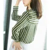 Women's Blouses Vertical Stripe Chiffon Blouse For Women 2023 Spring Office Lady O-neck Long Sleeve Avocado Army Green Female Shirts