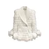 Ternos Femininos Blazers Laço Doce Botões de Diamante Terno Branco Blazer Casaco Malha em Camadas Feather Jaqueta Slim Roupas da Moda Primavera 230719