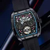 Montres Mécaniques Automatiques Richares Mark Huafei Montre Homme Entièrement Automatique Évider Montre Mécanique Baril de Vin Multifonctionnel Haut de gamme Tendance Glow Montre