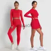 Fatos de treino feminino Energy Seamless Yoga Set Sport Outfit For Woman Gym Clothing Fitness Manga Longa Crop Top Leggings de cintura alta Running Sportswear J230720