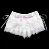 Shorts Feminino Shorts de Renda Multicamadas Feminino Fitas Flor Babados Cintura Elástica Shorts Bonitos Bolo Lolita Shorts para Sweet Girls Roupas Kawaii 230719