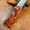 Ny R1699 Flipper Folding Knife VG10 Damascus Steel Drop Point Blade Rosewood Handle Ball Bearing Fast Open EDC Pocket Knives With Leather Mante