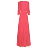 Casual Dresses V Neck Three Quarter Sleeve Beaded Flower Applicques Pleated Maxi Chiffon Party Dress Summer Sale Arrivals