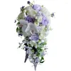 Wedding Flowers Waterfall Purple Bridal Bouquets Artificial Peony Rose Party Props Cascading Holding Flower