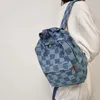 Sacs d'école femmes Vintage Checker Plaid Denim Textile grande capacité livre sac à dos pour ordinateur portable 2023 Y2K élégant voyage taille moyenne sac à dos