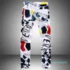 Whole -Mens Denim Pants Autumn New Famous LUX Man Casual Pants Fashion 3d Painted Jeans White Skinny Cotton Trousers Vaqueros 229a