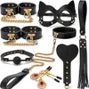 Erotic Bed Bondage Kits Slave Restraint Bondage Set PU leather Handcuffs Collar Gag Whip Adult For Women Couples Q0602355b