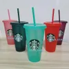 Ny 24oz 710 ml Starbucks paljetter Plast Tumbler återanvändbar klart drickande platt botten kopp pelare form lock halm mugg bardian love301u