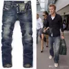 High Quanlity Men Blue Denim Designer European Star Ripped Jeans for Men Classic Retro Pants202U