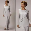 2019 Dwa kawałki Mother of the Bride Pants Suit na wesela szyfonowe spodnie pary młody