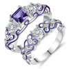 Amethyst edelstein zirkon diamant Ringe set für frauen lila kristall emaille weiß gold anillos mujer schmuck party mode bijoux3189