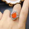 Anneaux Pear Cut 9x13mm Natural Orange Fire Ring Silver Octobre Promise Promise Mariage