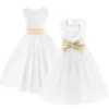 Barn vit spets blomma flicka klänning sommar prinsessan kläder tonåring flickor tävling kväll bröllop brudtärnor födelsedagsfest klänning