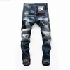 Herr jeans designer jean mens pants badge rippor stretch svart jeans klassiska hål smala passade tvättade motocycle höst denim byxor high street byxor z230720