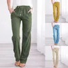 Pantalon actif femme tenue décontracté longue et coton cordon taille solide droite femmes poche élastique mince