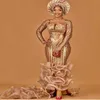 2021 Plus Size Arabic Aso Ebi Mermaid Gold Sparkly Prom Dresses Long Hleeves Sequined Evening Formal Party Second Reception GOWNS 285T