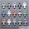 Charms Natural Stone Ankh Pattern Cross Pendant Religious Rune Life Talisman Ornament Divination Drop Jewelry Acc Making Del Dhgarden Dhaew