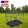 firm metal folding wire carrier cage for pets double door cat dog with divider and plastic tray black PTCG01-24194d