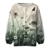 Women's Blouses Ladies Casual Butterfly Printed Loose Puff Sleeve T Shirt Flannel Work Shirts Women Button Long Sleeves Clothing