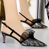 Sandals BIGTREE Shoes Fashion Women Sandals Mesh Lace Sexy Kitten Heels 5 Cm 9 Cm Women Pumps Stilettos Summer Heeled Sandals Size 43 L230720