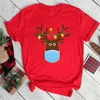Rotes Damen-T-Shirt mit Aufdruck „Merry Christmas Santa Bear Truck“ und kurzen Ärmeln